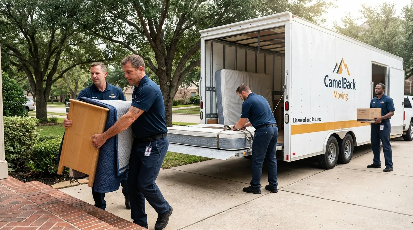 Crew loading residential truck for cross-state move from Boone, IA
