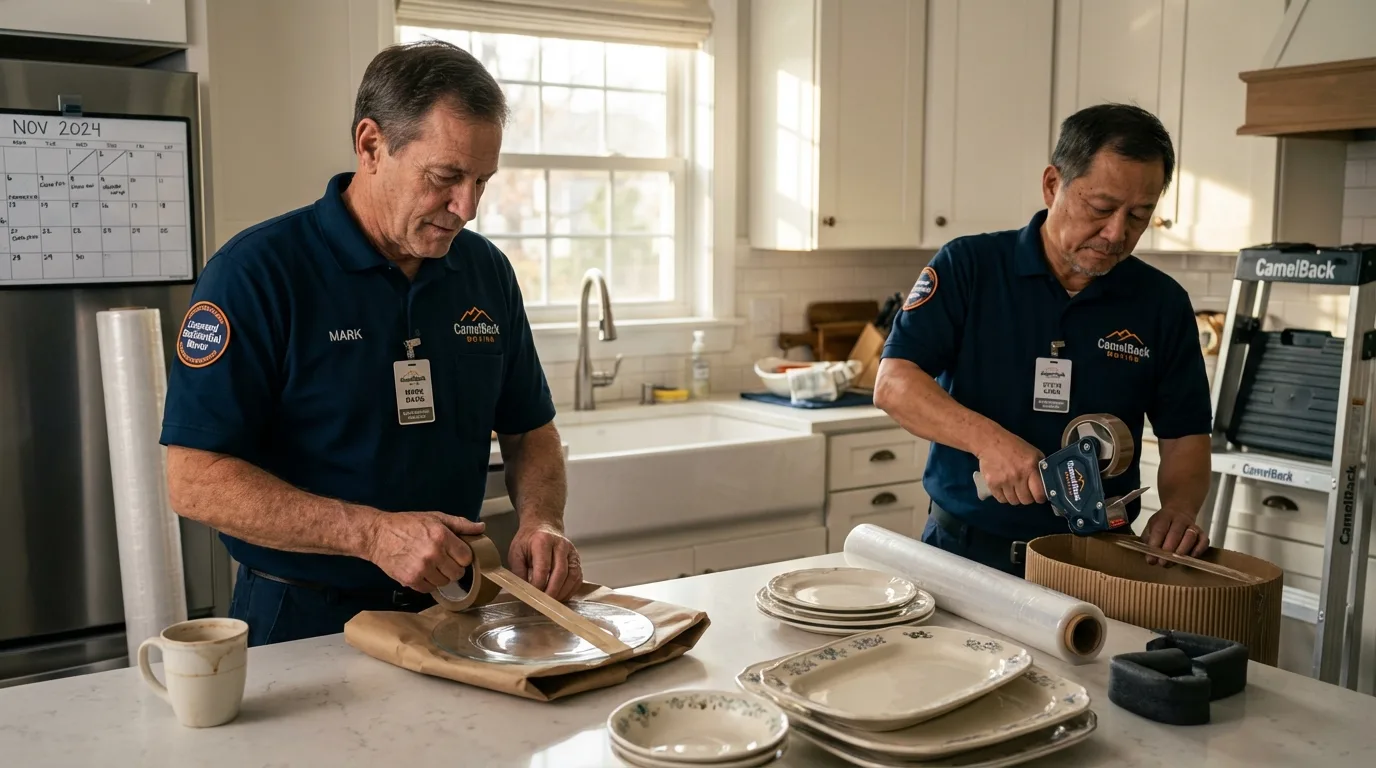 Professional crew packing kitchen dishware in Boone, IA